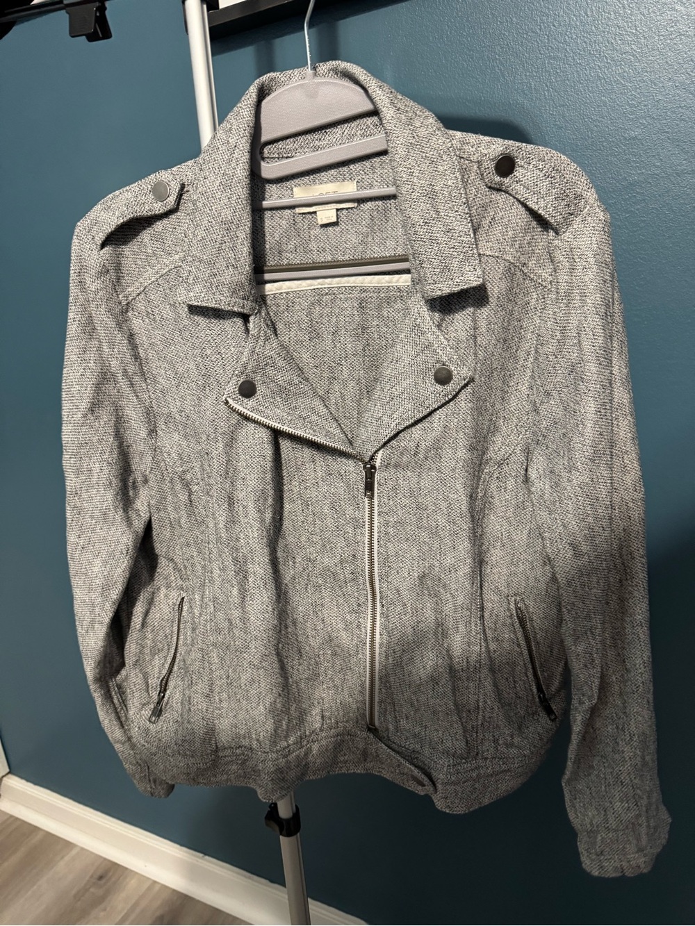 LOFT Gray Tweed Bomber Moto Jacket